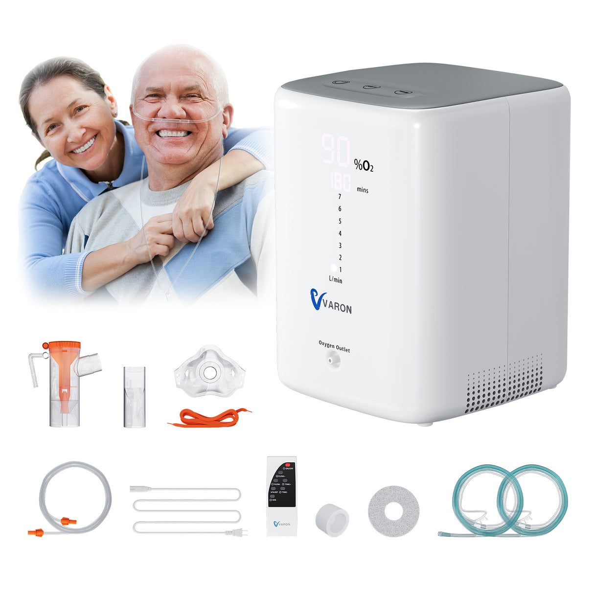 Concentrador de oxígeno doméstico VARON VH-3 | Terapia cómoda de 1-7 niveles (ajustable)