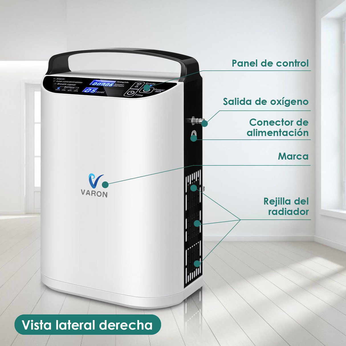 VARON VP-1 | Concentrador de oxígeno portátil de flujo pulsado (1-5 configuraciones)