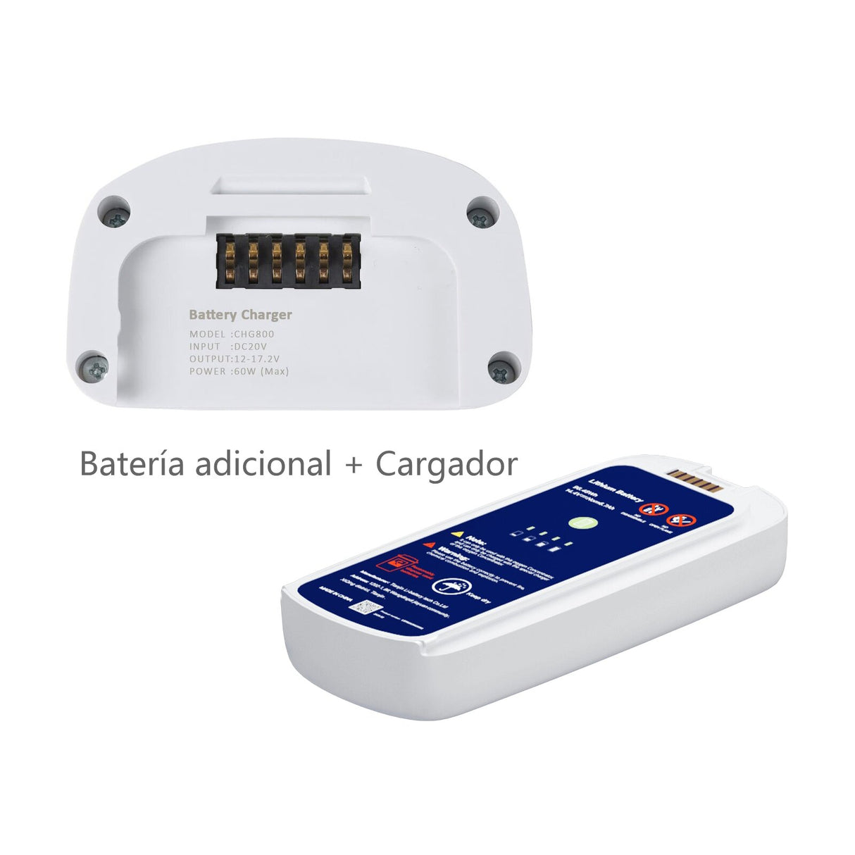 Batería adicional y cargador externo para el concentrador de oxígeno portátil VP-8G en color blanco