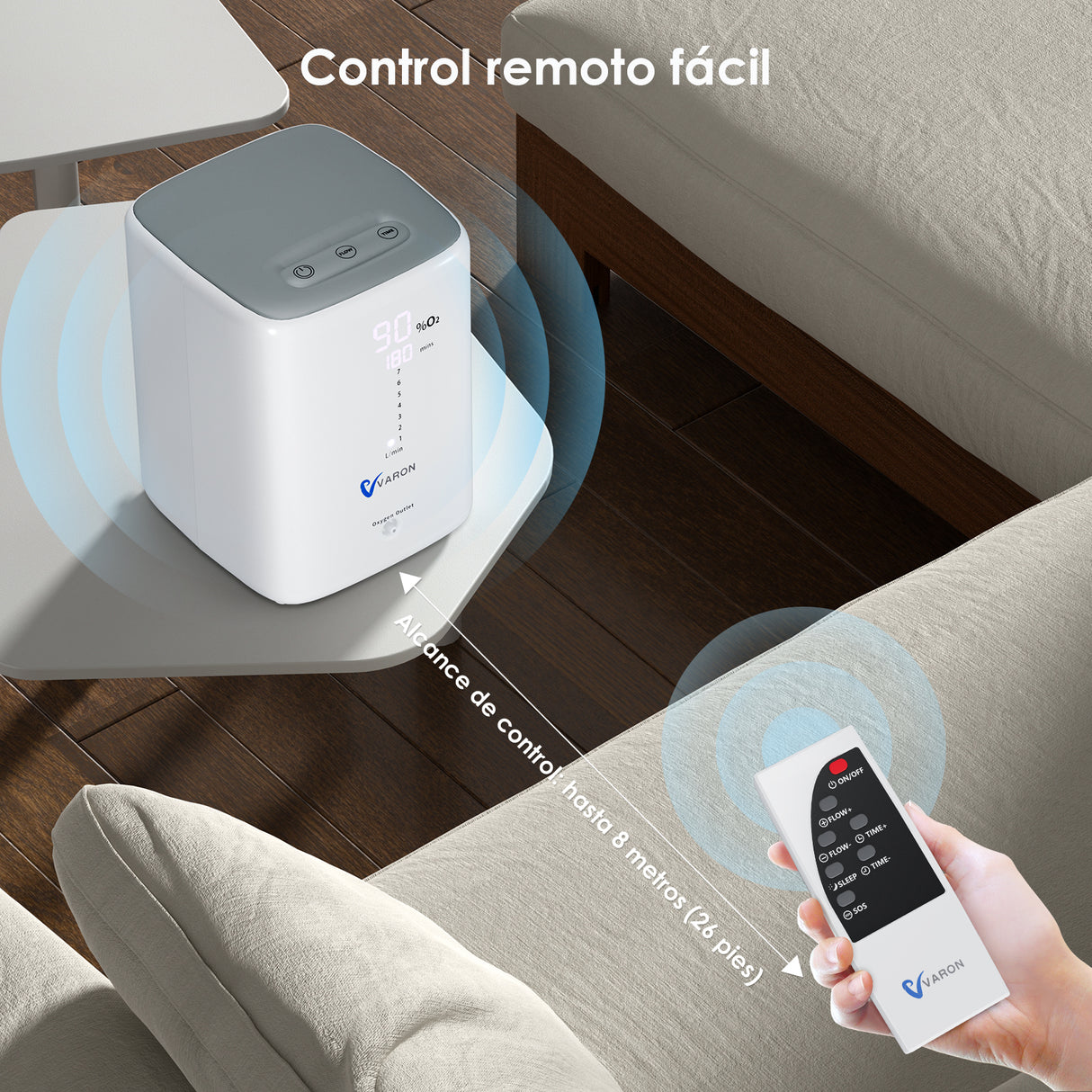 Concentrador de oxígeno doméstico VARON VH-3 | Terapia cómoda de 1-7 niveles (ajustable)