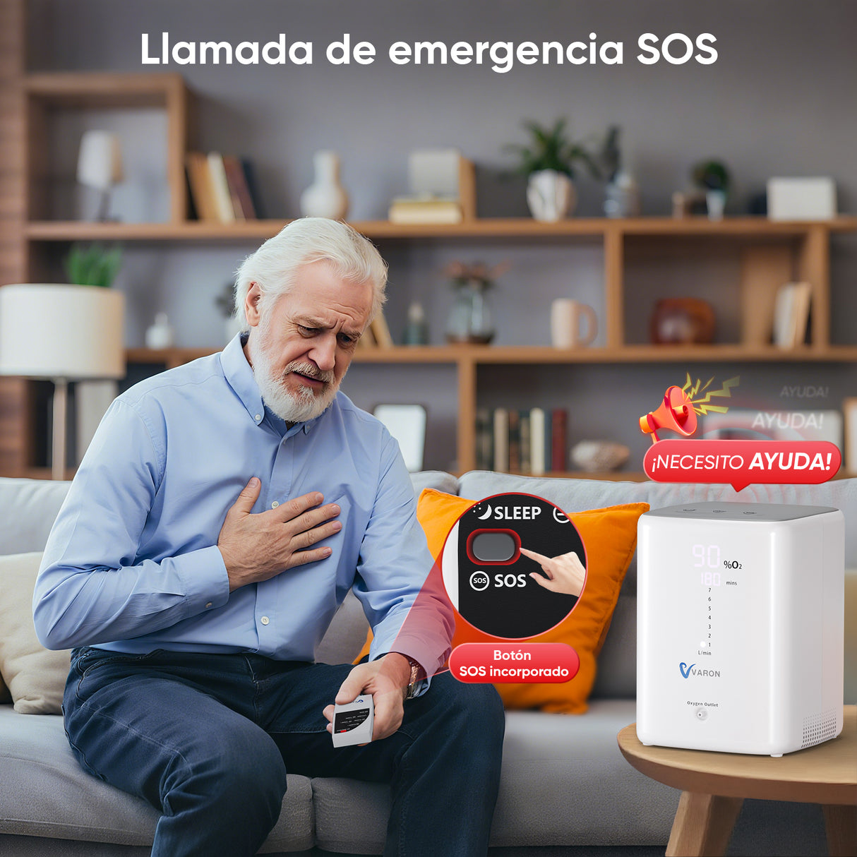 Concentrador de oxígeno doméstico VARON VH-3 | Terapia cómoda de 1-7 niveles (ajustable)