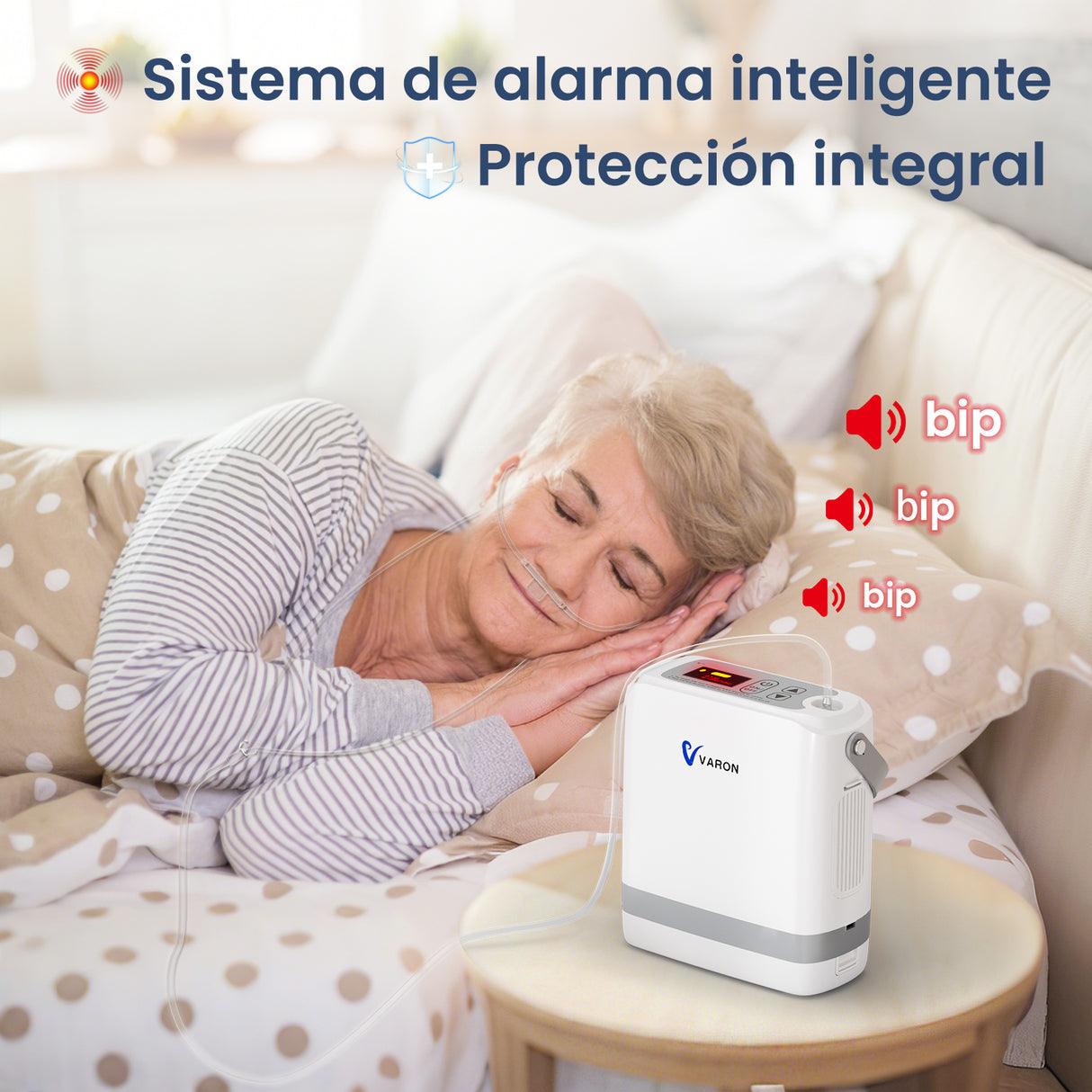 Concentrador de oxígeno portátil VP-8G con sistema de alarma inteligente integrado