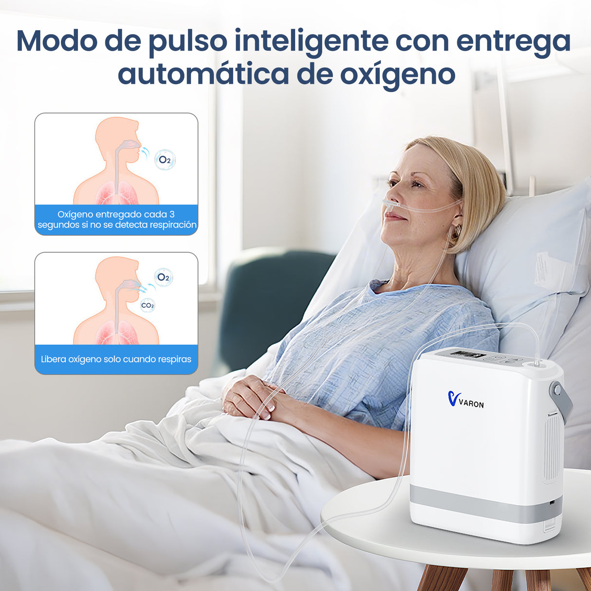 Concentrador de oxígeno portátil VP-8G con modo de pulso y flujo automátic