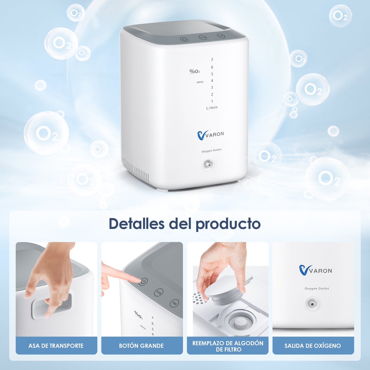 Los accesorios del concentrador de oxígeno doméstico VARON VH-3 incluyen tubo de succión nasal