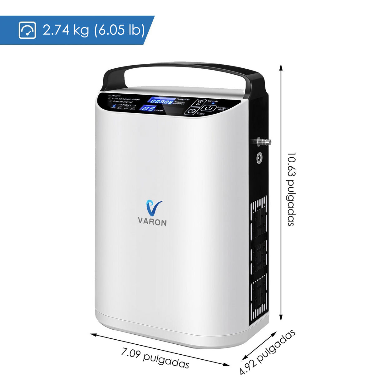 VARON VP-1 | Concentrador de oxígeno portátil de flujo pulsado (1-5 configuraciones)