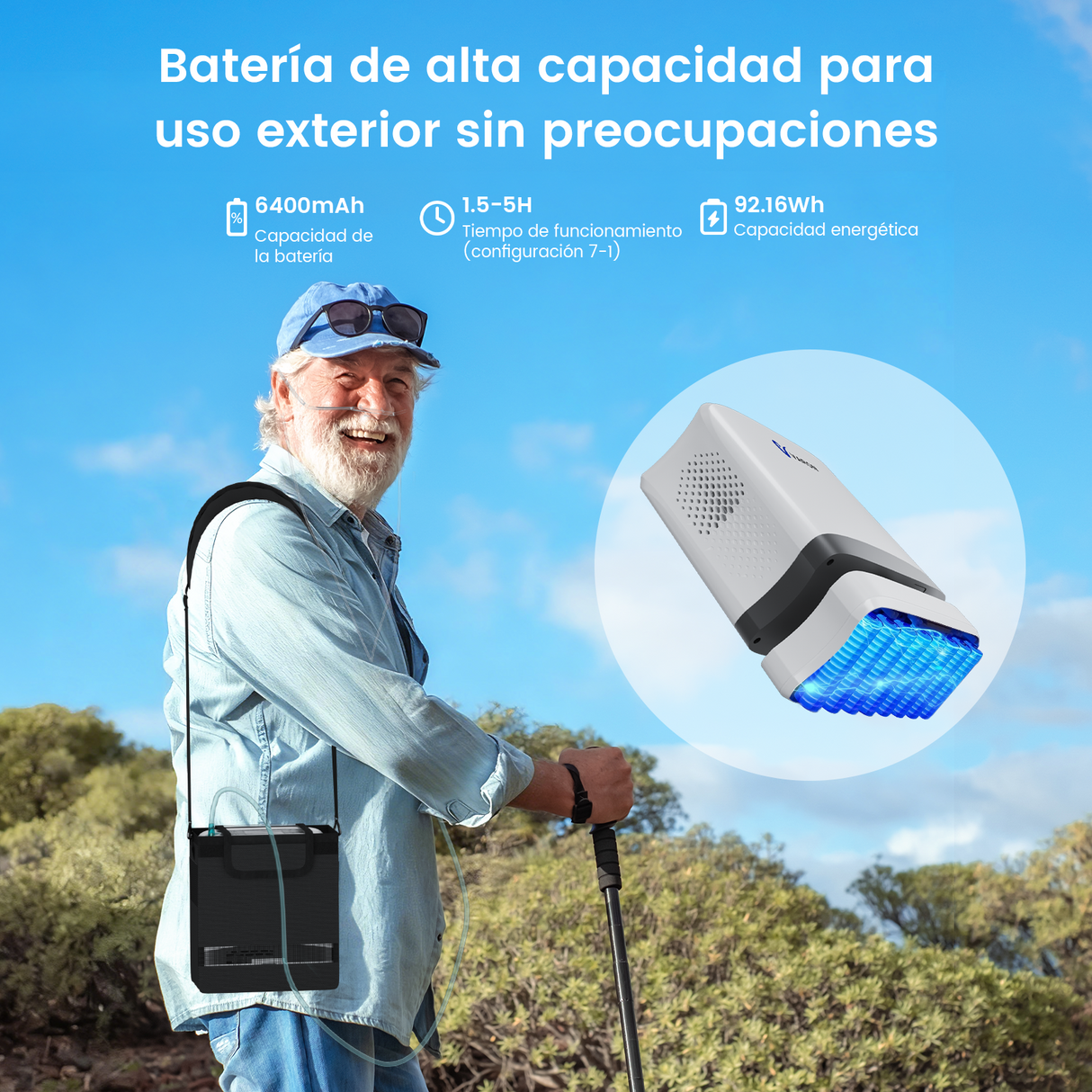 VARON VP-8 Lite | Concentrador de oxígeno de flujo pulsado ligero de 2 kg (7 niveles de flujo)