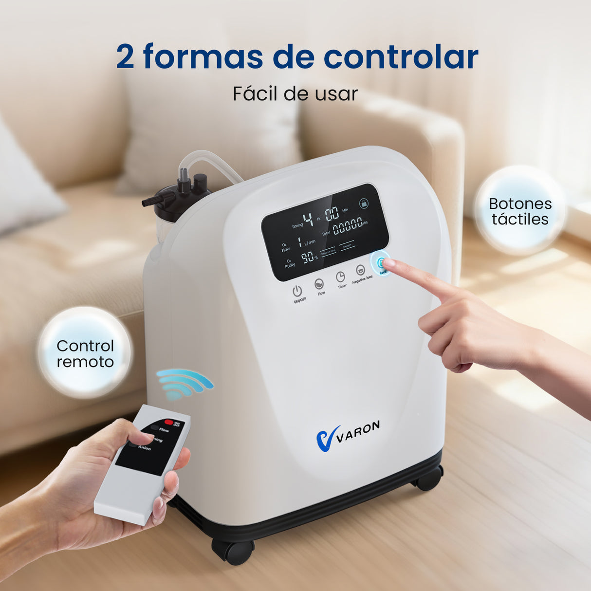 Concentrador de oxígeno doméstico VARON VH-4 | Terapia confortable de 1-9 niveles (ajustable)