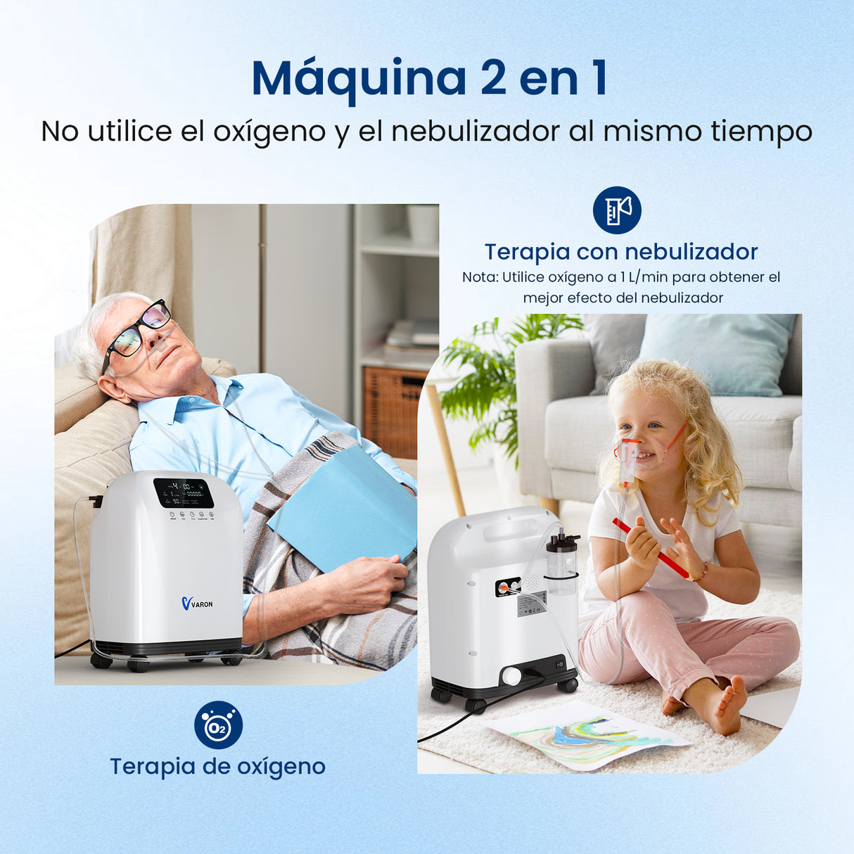 Concentrador de oxígeno doméstico VARON VH-4 | Terapia confortable de 1-9 niveles (ajustable)