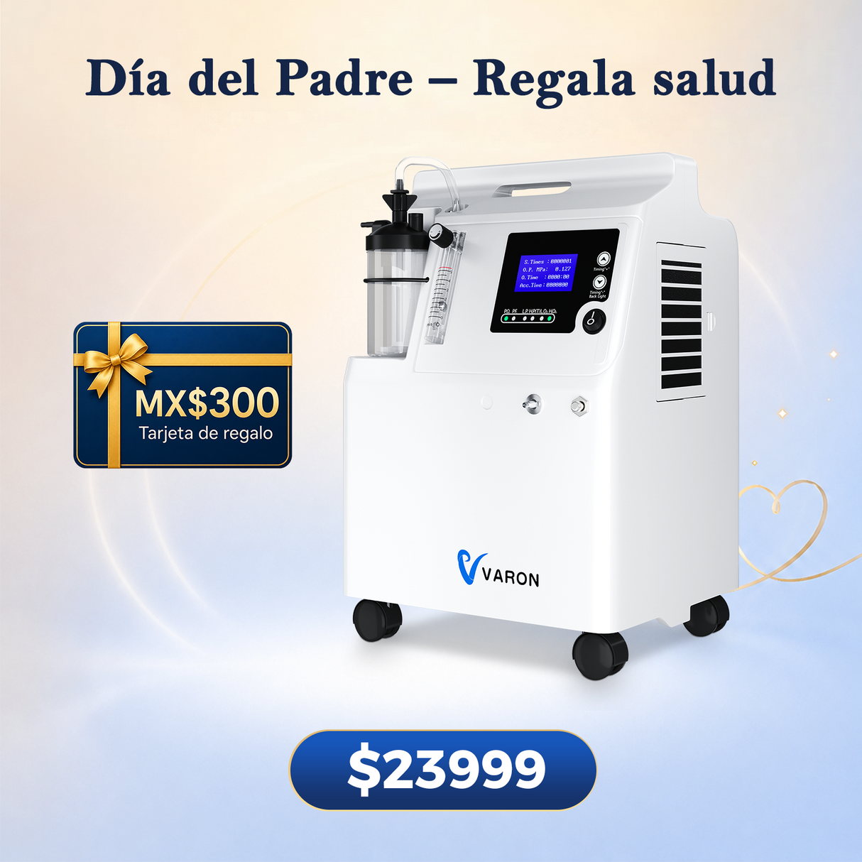 Preventa | Concentrador de oxígeno VARON Serene de 5 Litros | Funcionamiento 72 h. Aprobado por la FDA y la CE