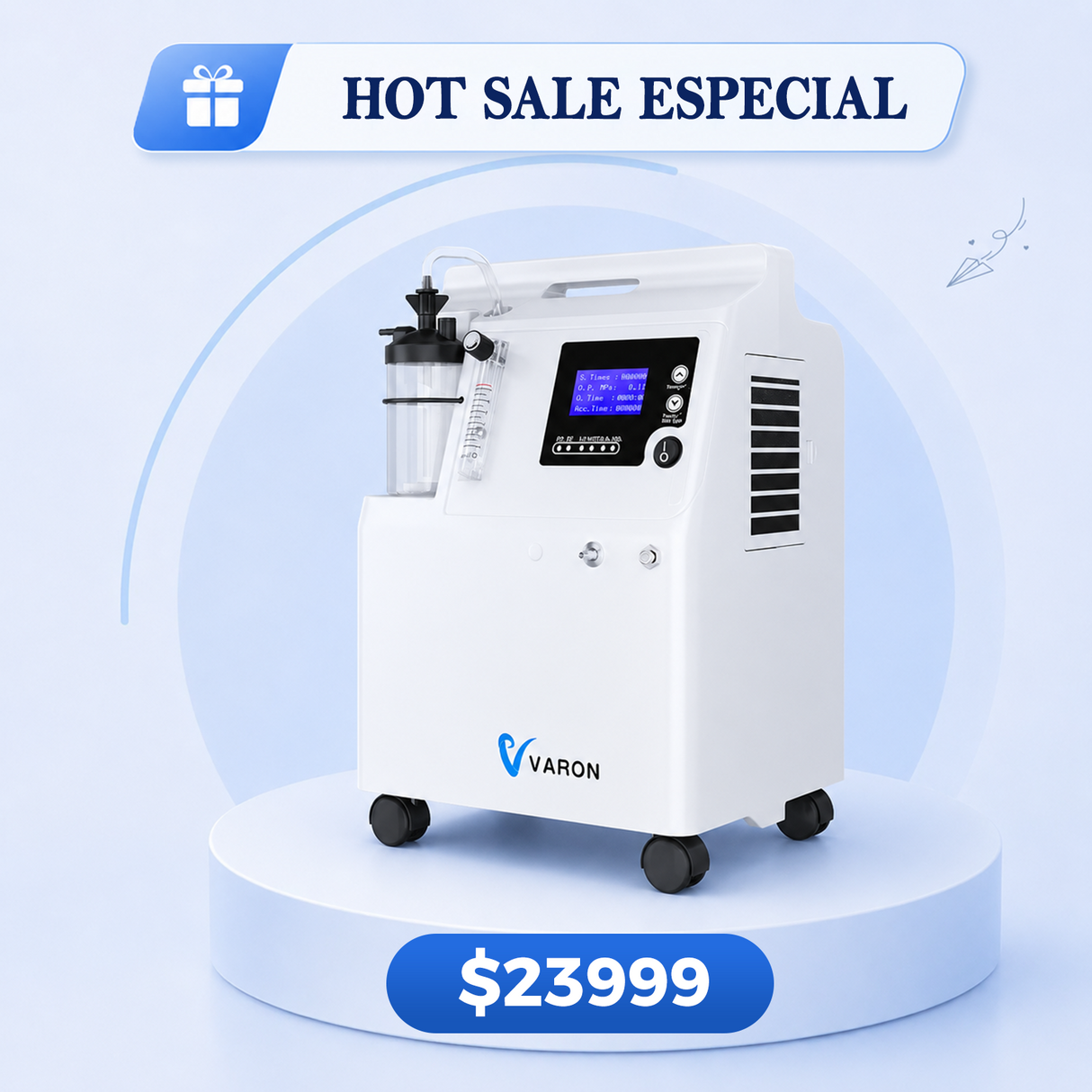 Preventa | Concentrador de oxígeno VARON Serene de 5 Litros | Funcionamiento 72 h. Aprobado por la FDA y la CE