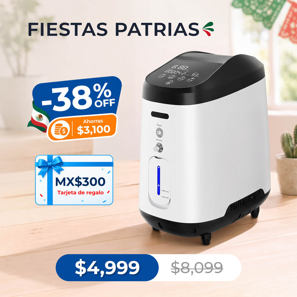 Concentrador de oxígeno doméstico VARON VH-2 | 1-7 niveles (ajustable), funcionamiento 24 h