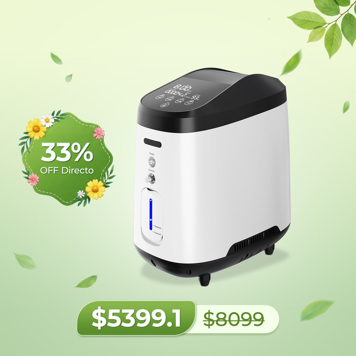 Concentrador de oxígeno doméstico VARON VH-2 | 1-7 niveles (ajustable), funcionamiento 24 h