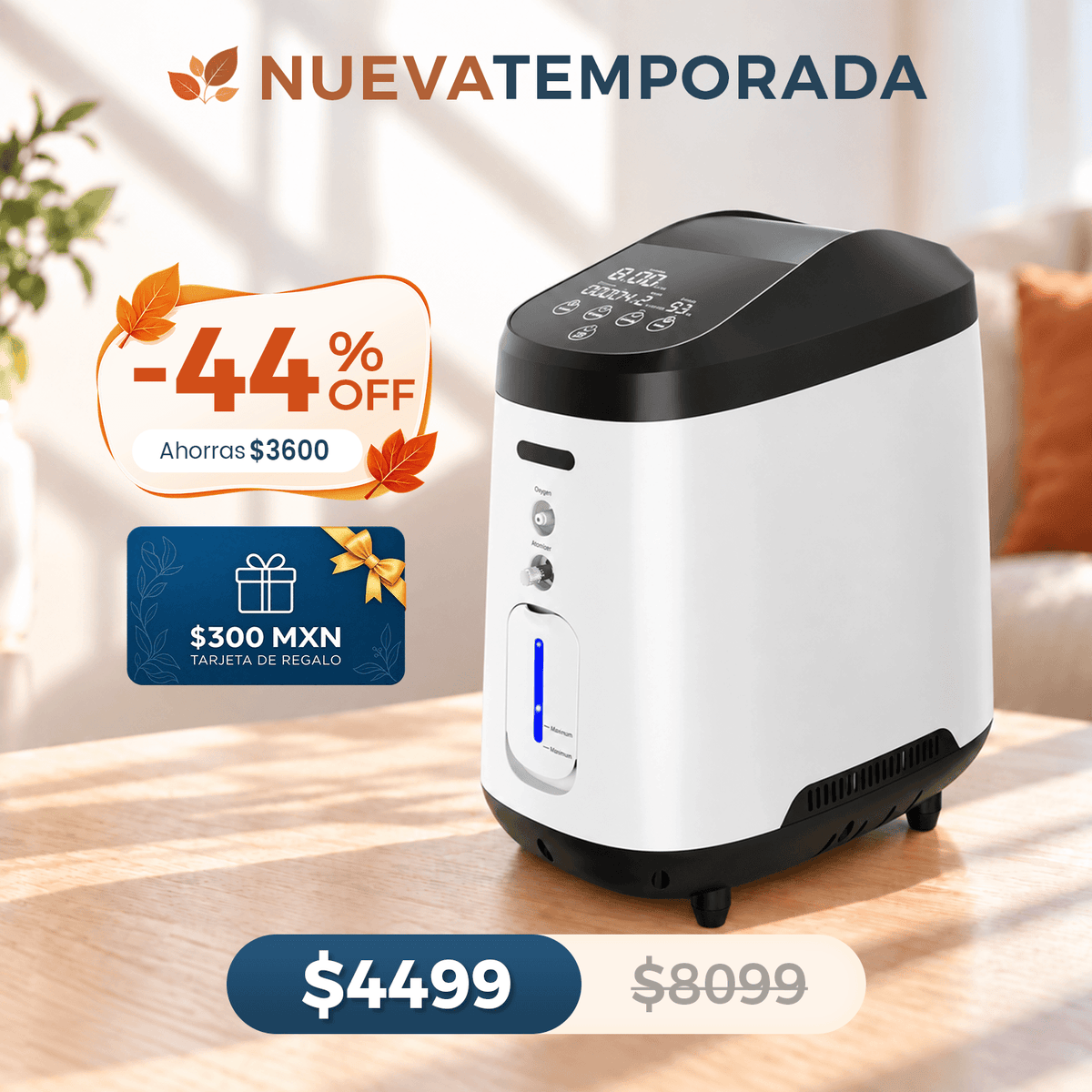 Concentrador de oxígeno doméstico VARON VH-2 | 1-7 niveles (ajustable), funcionamiento 24 h