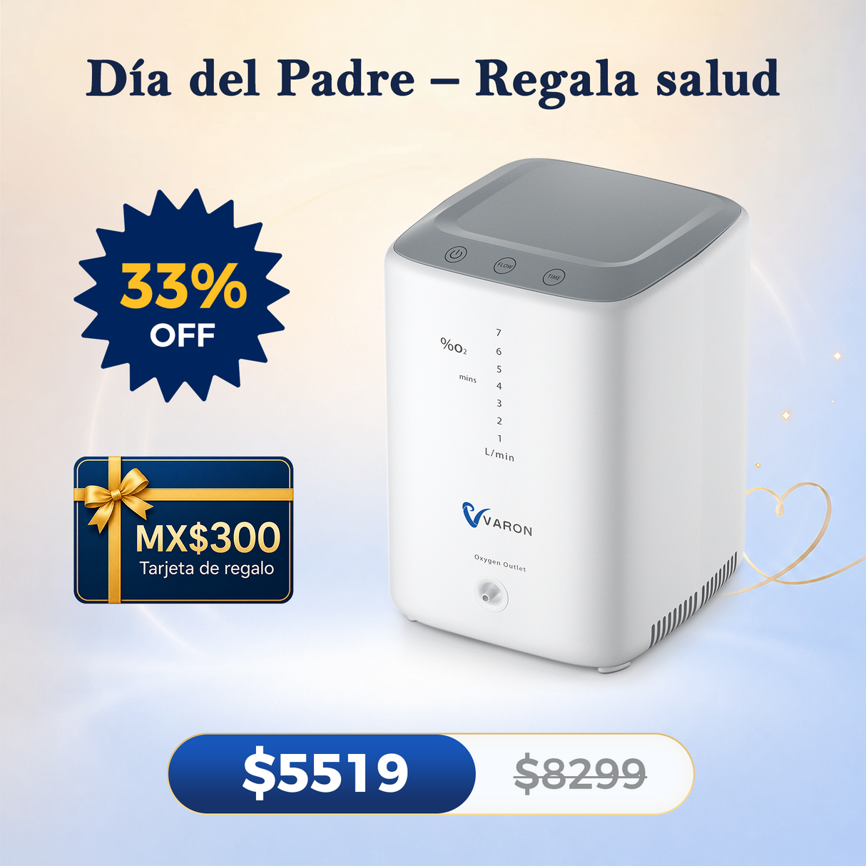 Concentrador de oxígeno doméstico VARON VH-3 | Terapia cómoda de 1-7 niveles (ajustable)