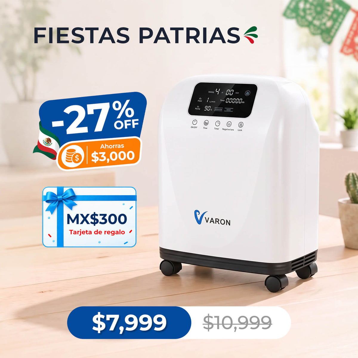 Concentrador de oxígeno doméstico VARON VH-4 | Terapia confortable de 1-9 niveles (ajustable)