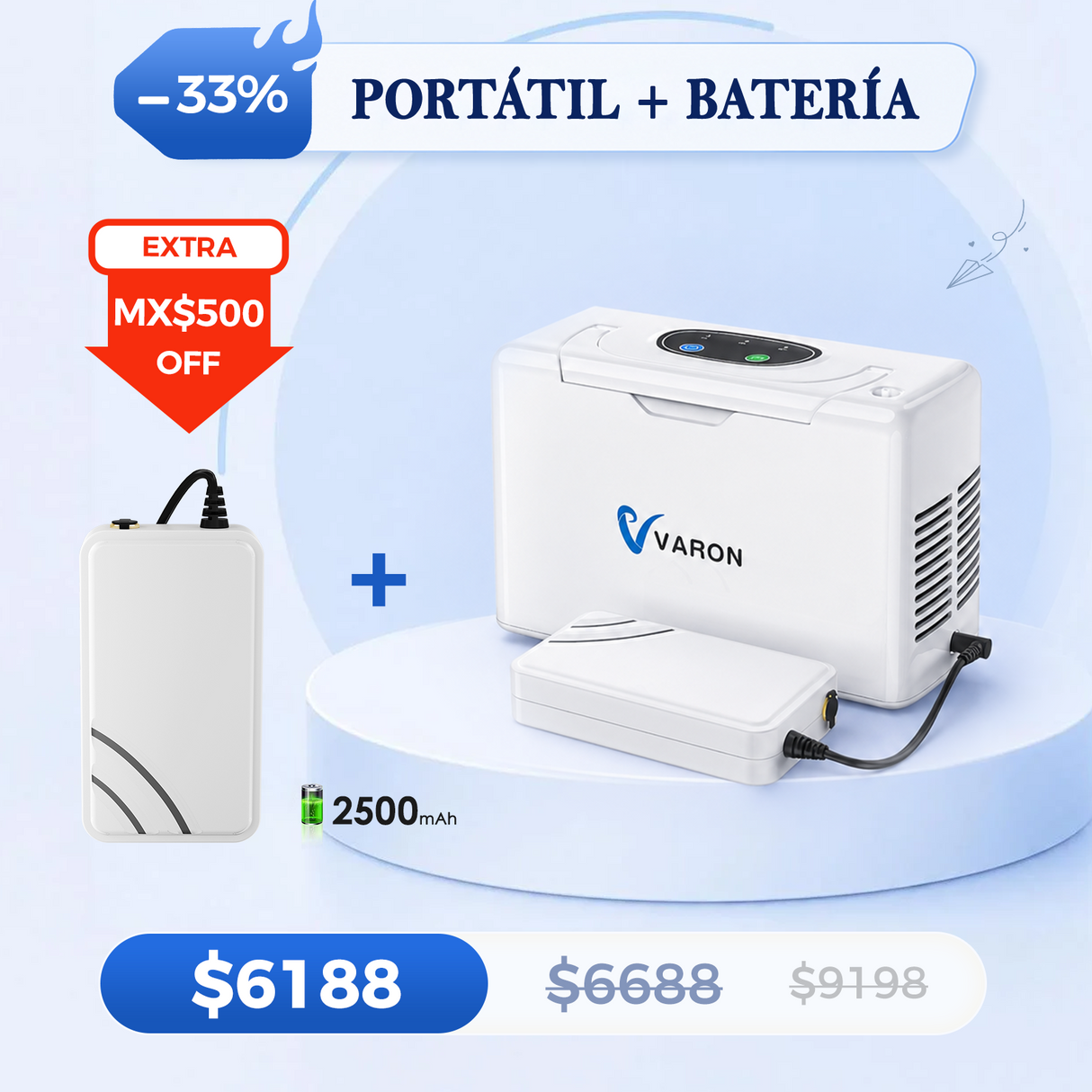 Concentrador de oxígeno portátil continuo VARON VL-2 Light de 3 l/min