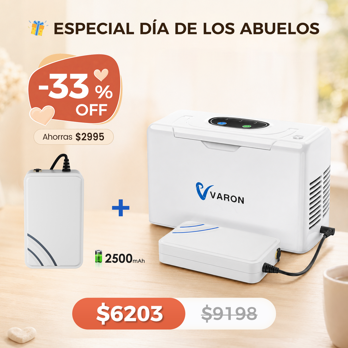 Concentrador de oxígeno portátil continuo VARON VL-2 Light de 3 l/min