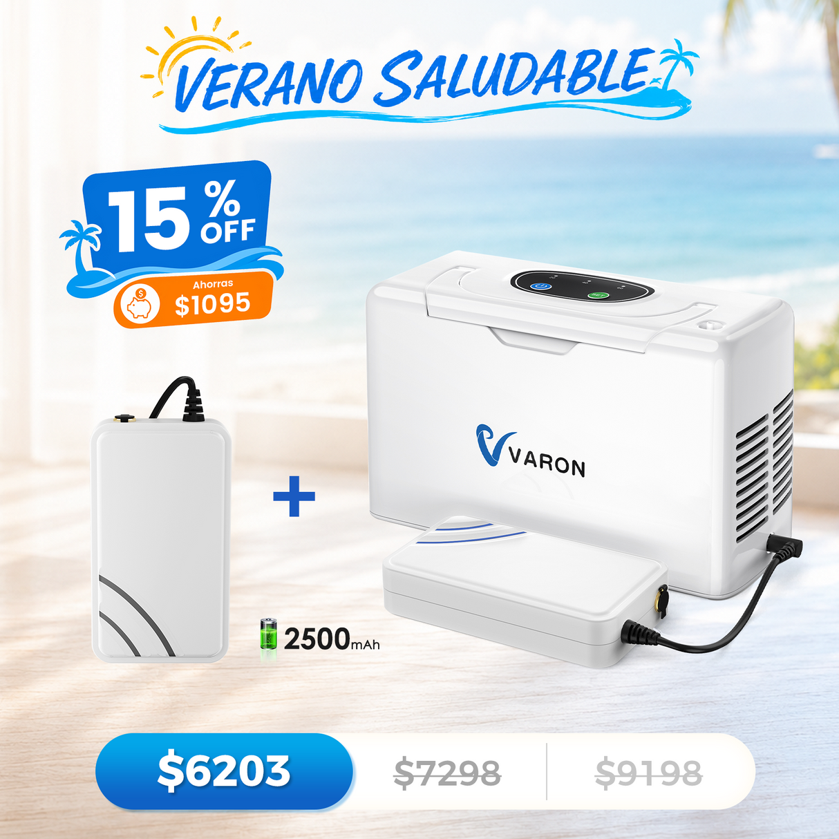 Concentrador de oxígeno portátil continuo VARON VL-2 Light de 3 l/min