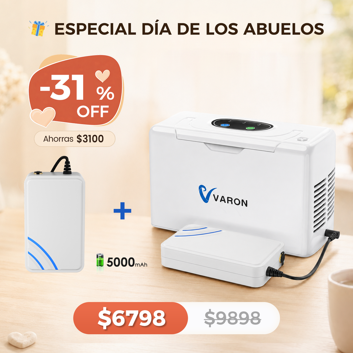 Concentrador de oxígeno portátil continuo VARON VL-2 Light de 3 l/min