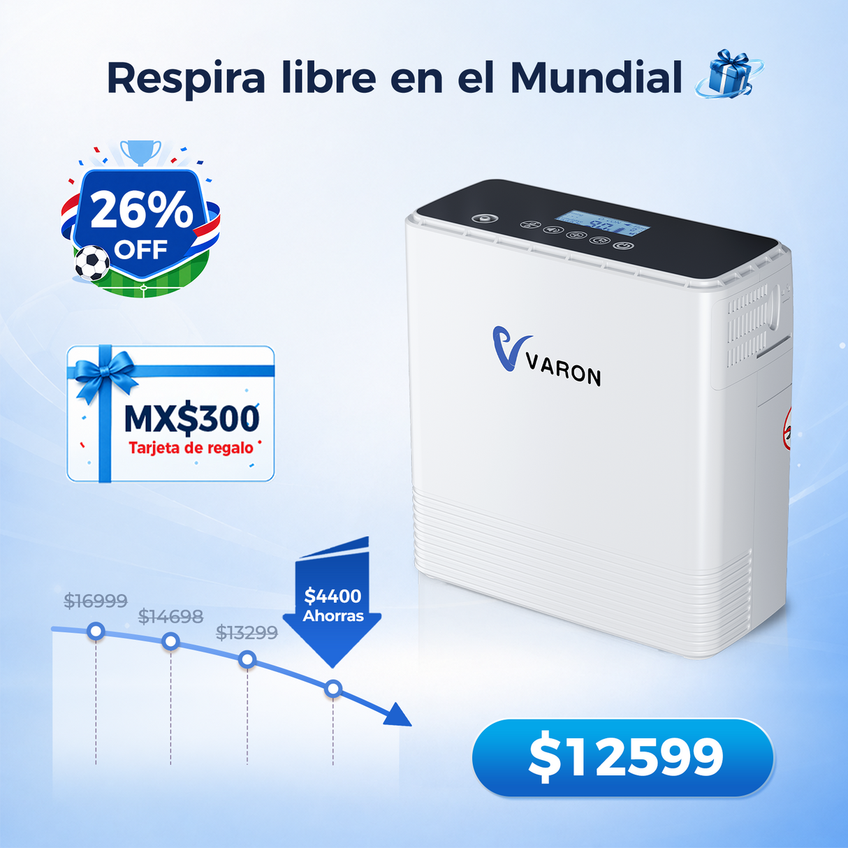 Concentrador de oxígeno portátil continuo VARON VP-6 | Caudal de 1-6 niveles (ajustable)
