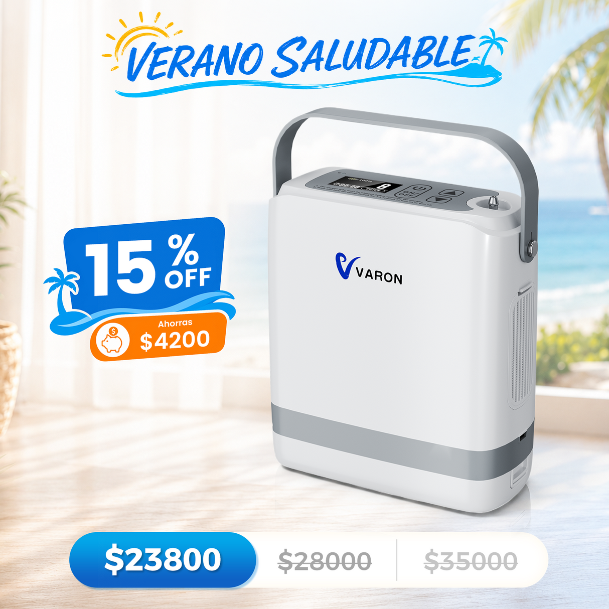 Nuevo VARON VP-8G | Concentrador de oxígeno portátil de flujo pulsátil (1–8 niveles)