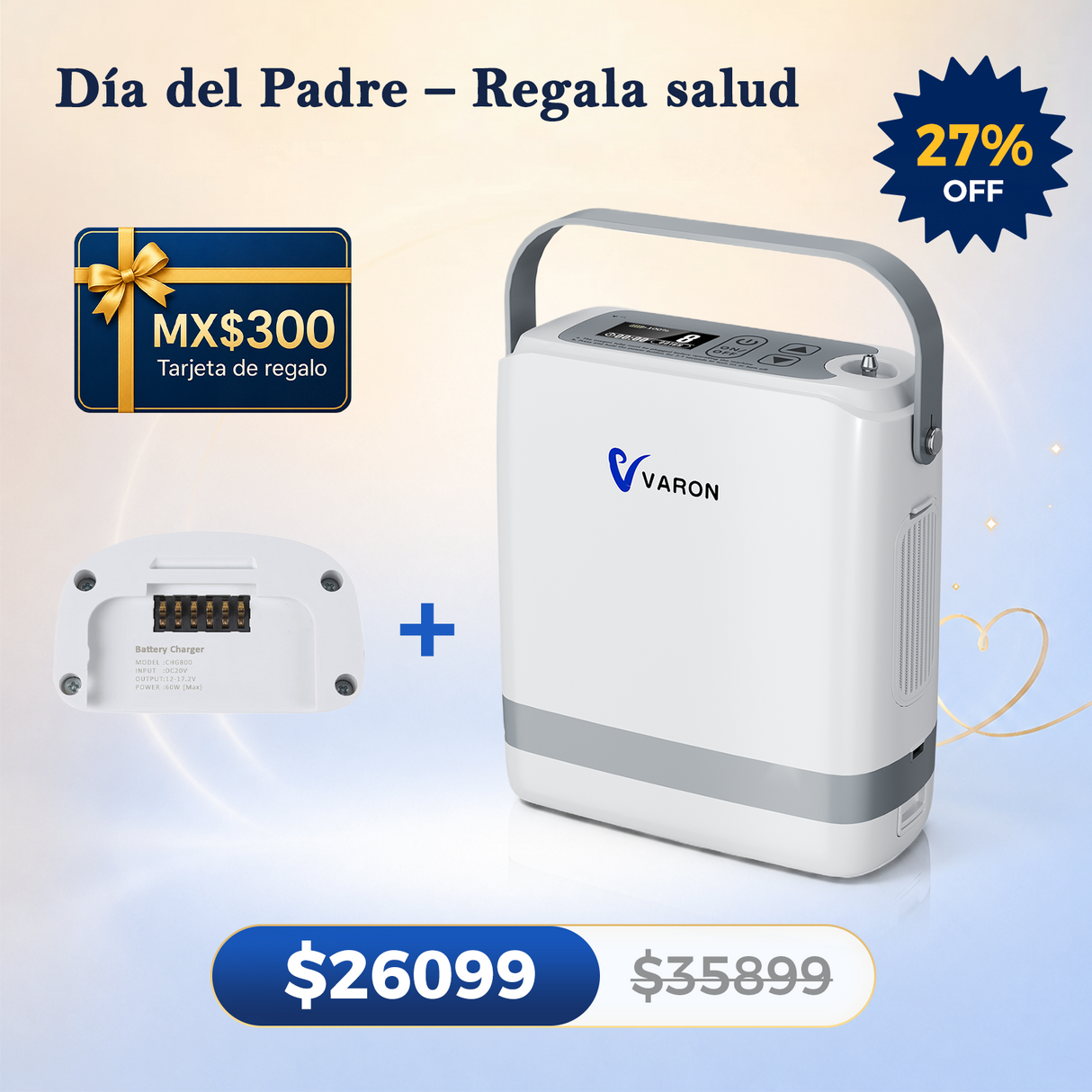 New VARON VP-8G | Concentrador de Oxígeno Portátil de Flujo por Pulsos (niveles 1–8)