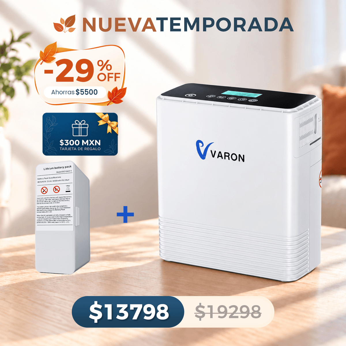 Concentrador de oxígeno portátil continuo VARON VP-6 | Caudal de 1-6 niveles (ajustable)