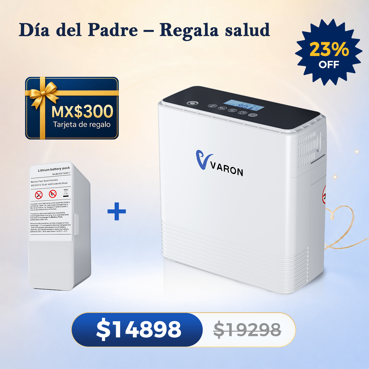 Concentrador de oxígeno portátil continuo VARON VP-6 | Caudal de 1-6 niveles (ajustable)