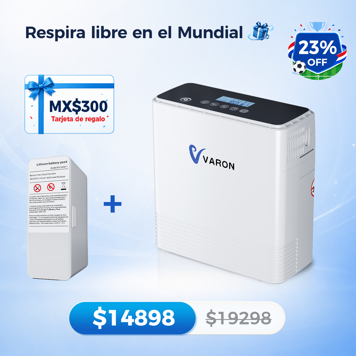 Concentrador de oxígeno portátil continuo VARON VP-6 | Caudal de 1-6 niveles (ajustable)