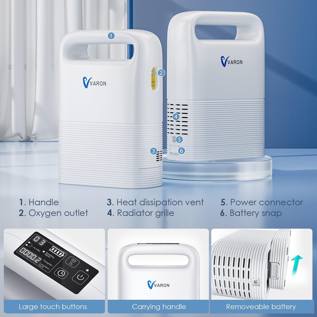 Concentrador de oxígeno portátil de flujo pulsado VARON 5L VP-2 - VARON
