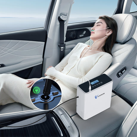 Concentrador de oxígeno portátil de flujo continuo VARON VP-6, cargador para coche