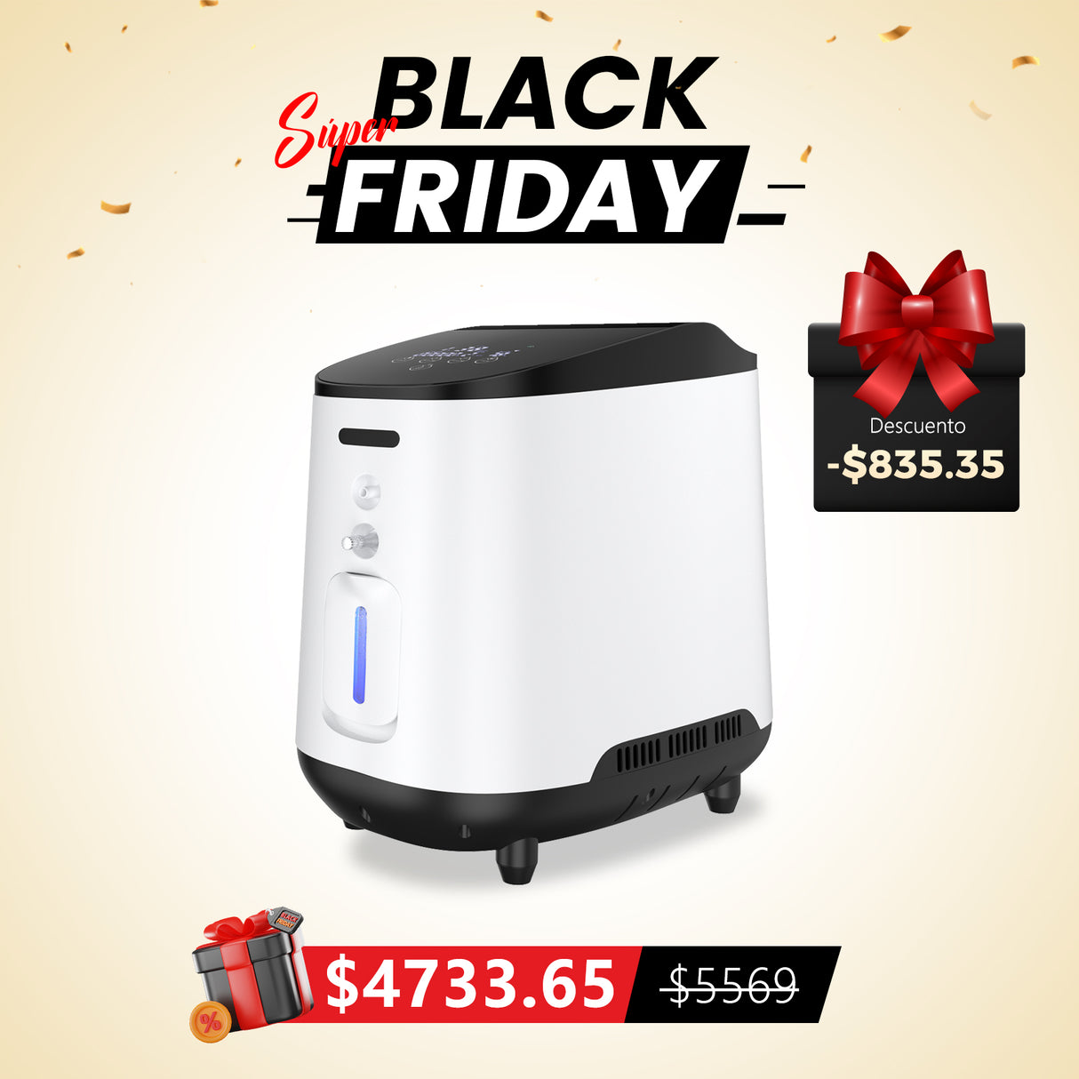 Concentrador de oxígeno doméstico VARON VH-2 | 1-7 niveles (ajustable), funcionamiento 24 h