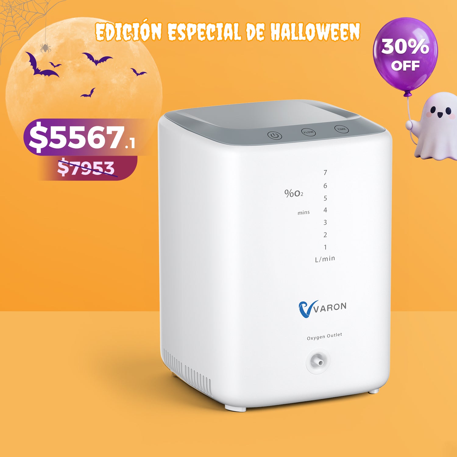 Concentrador de oxígeno doméstico VARON VH-3 | Terapia cómoda de  1-7 niveles (ajustable)