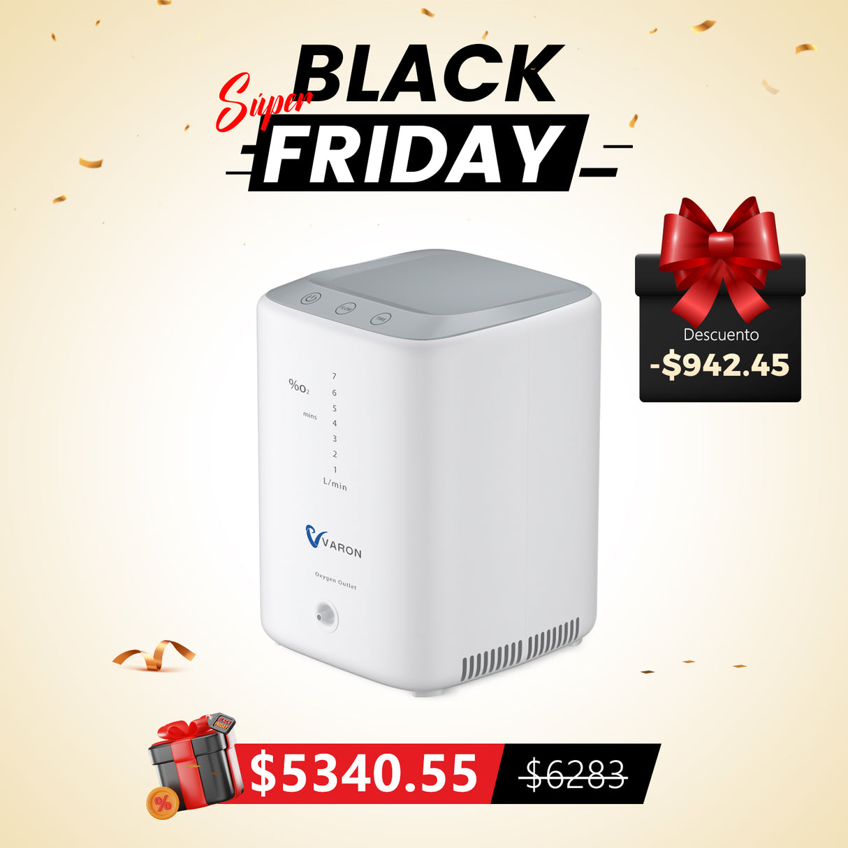 Concentrador de oxígeno doméstico VARON VH-3 | Terapia cómoda de 1-7 niveles (ajustable)