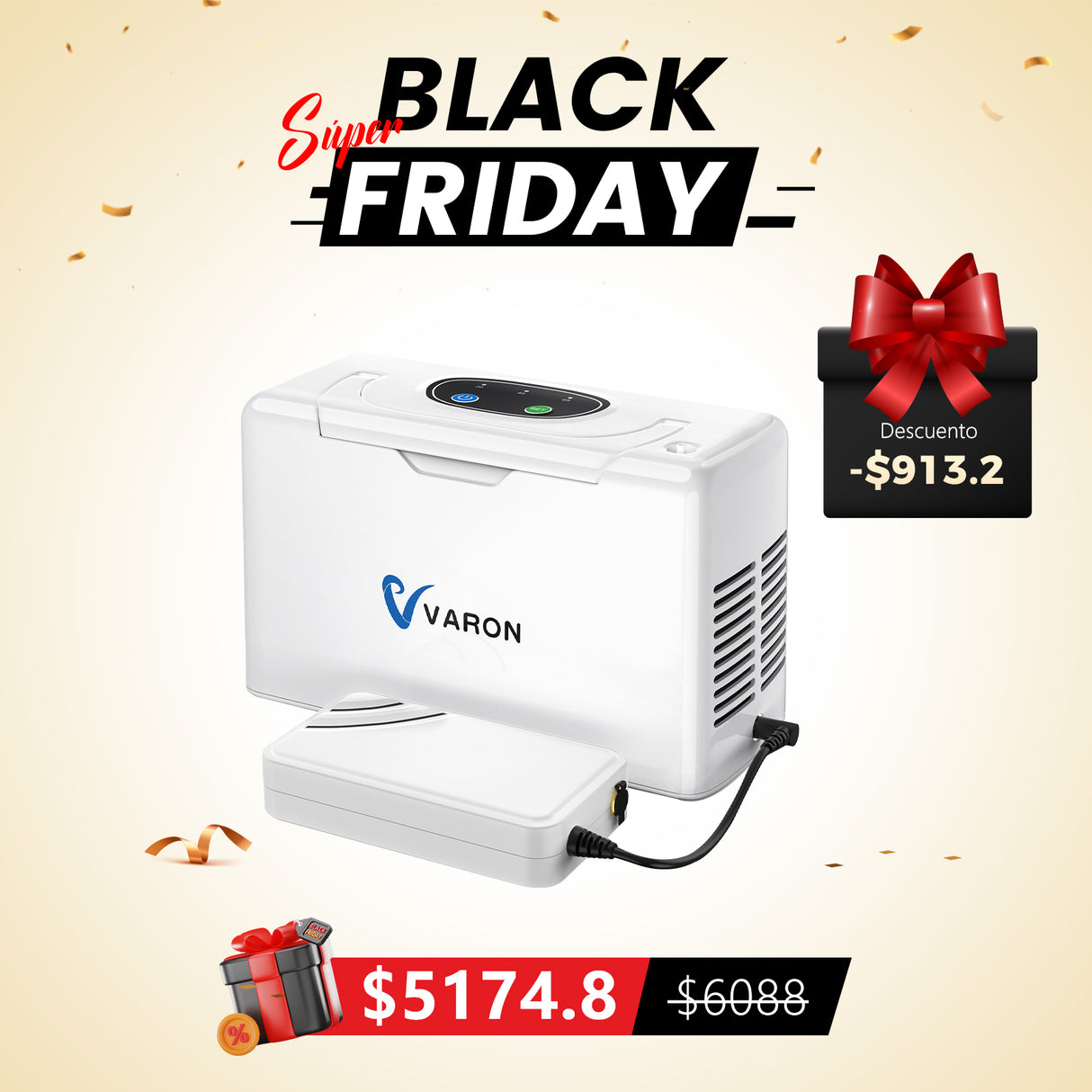 Concentrador de oxígeno portátil continuo VARON VL-2 Light de 3 l/min