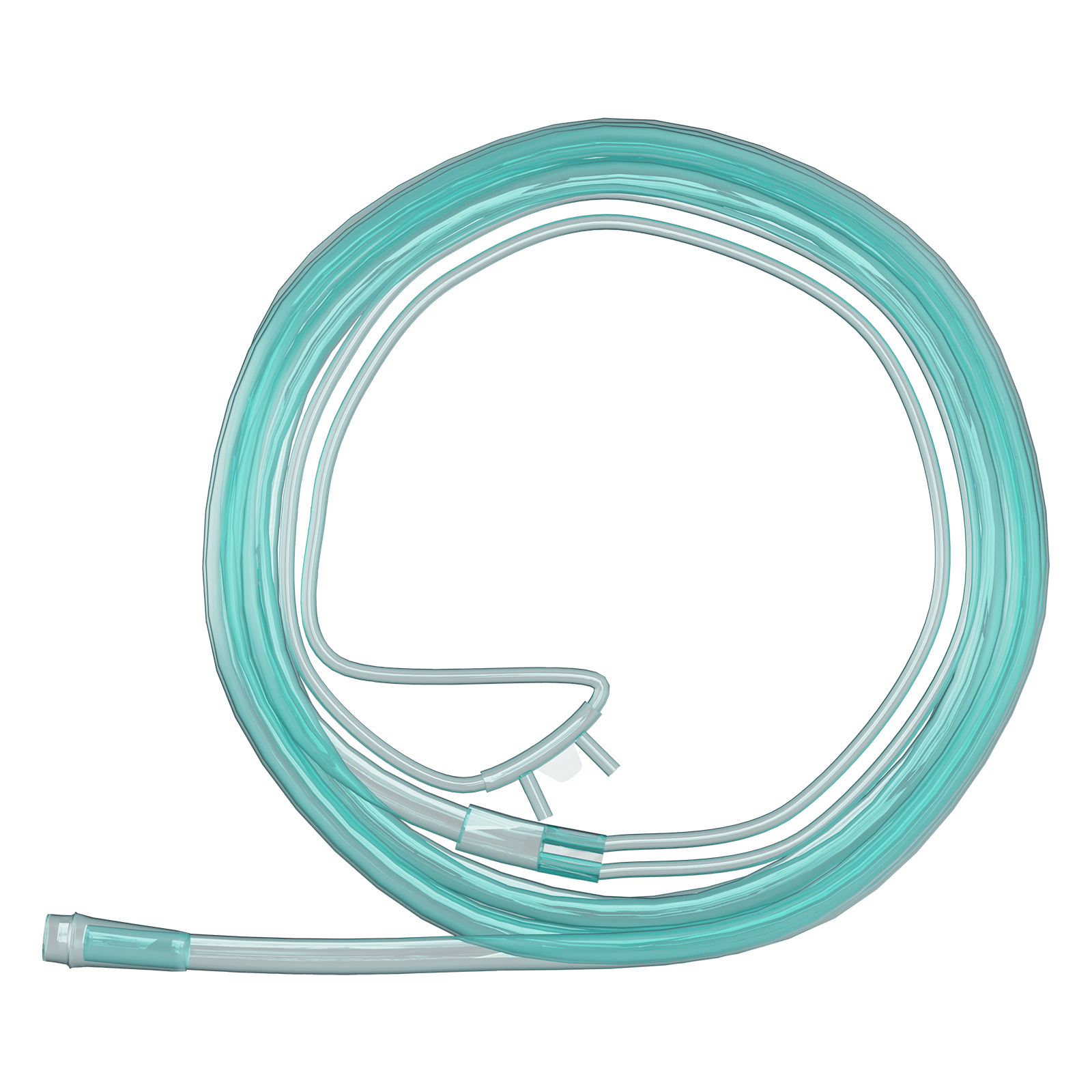 Canula nasal para oxigeno color verde claro con tubos flexibles para terapia respiratoria