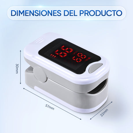 Dimensiones del oxímetro de pulso Varon (largo, ancho y alto): 57 mm x 32 mm x 30 mm
