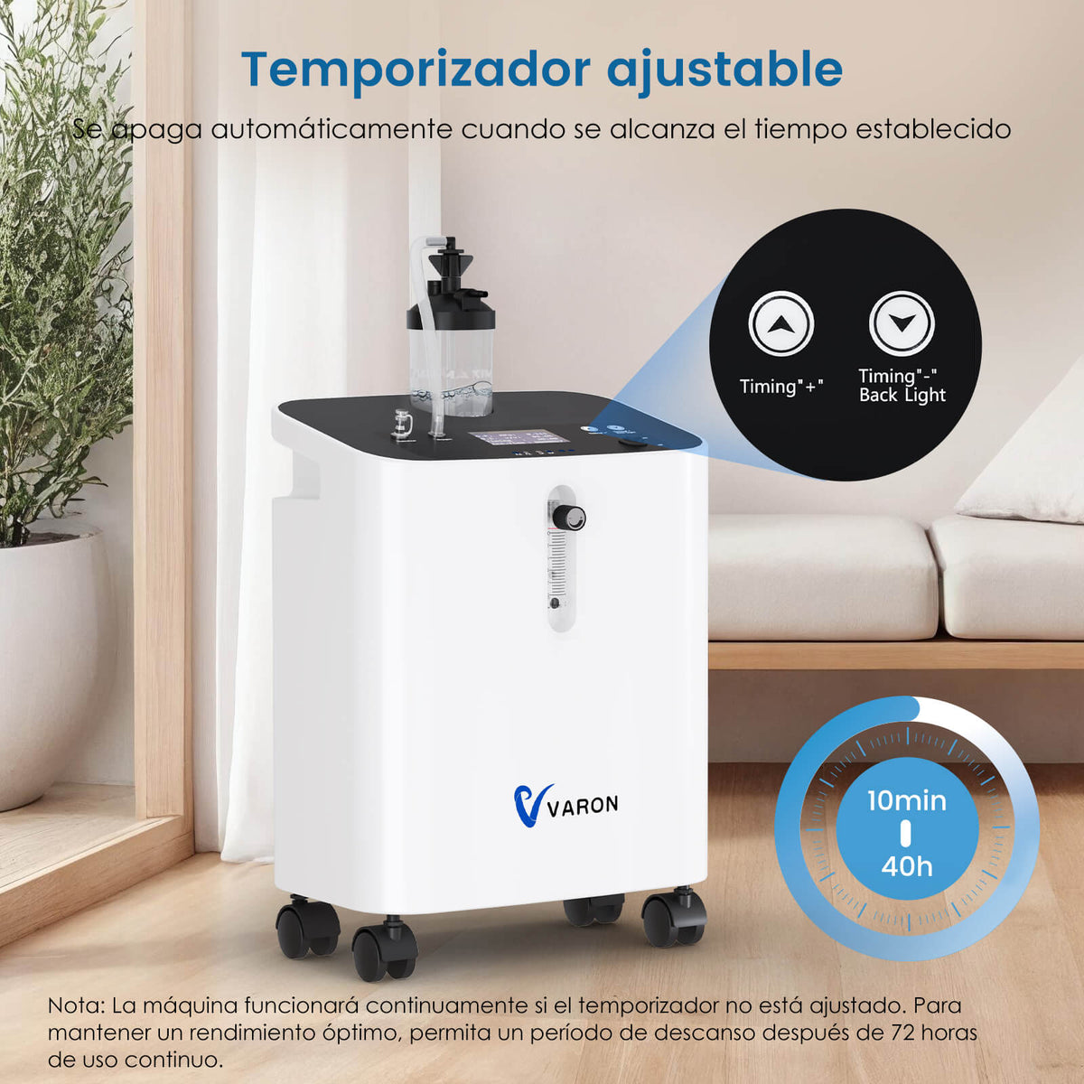 VARON VH-3 PRO | Concentrador de oxígeno para casa, flujo continuo (1-10 L/min)