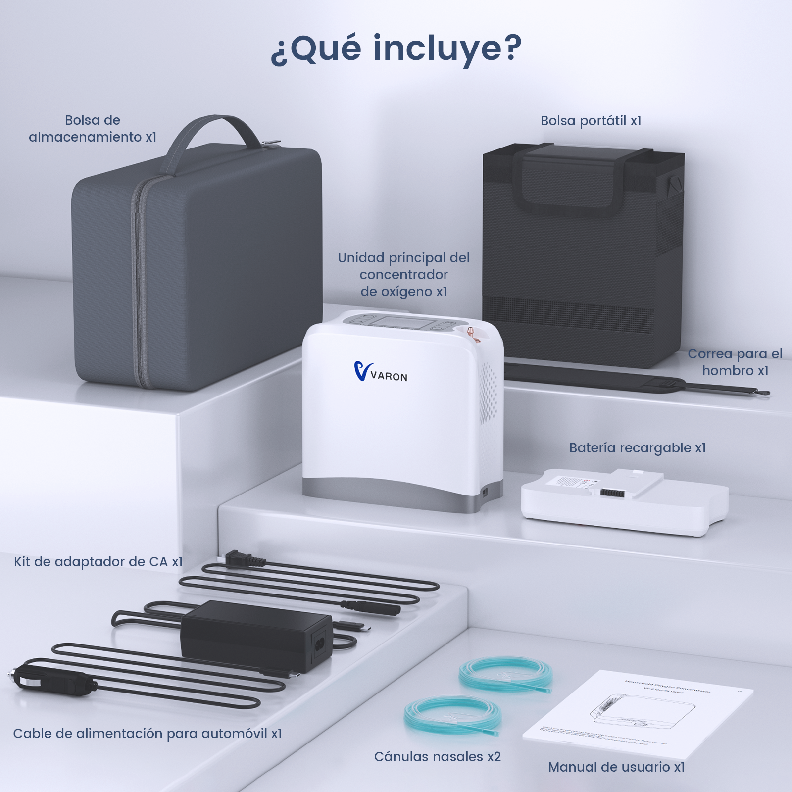 VARON VP-8 Lite | Concentrador de oxígeno de flujo pulsado ligero de 2 kg (7 niveles de flujo)