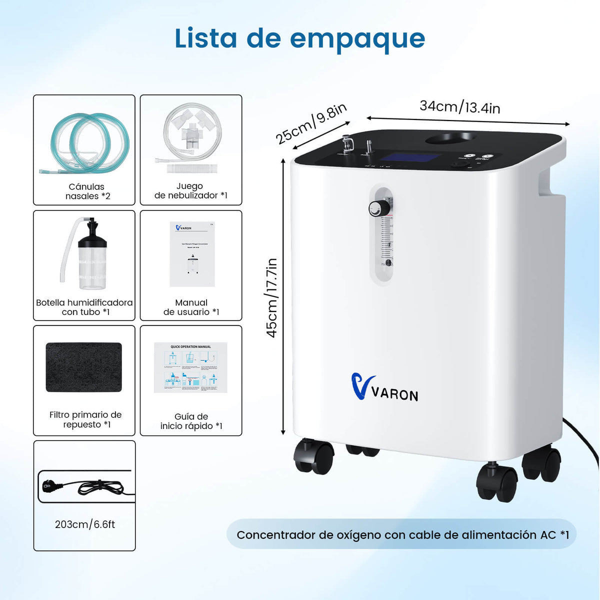 VARON VH-3 PRO | Concentrador de oxígeno para casa, flujo continuo (1-10 L/min)