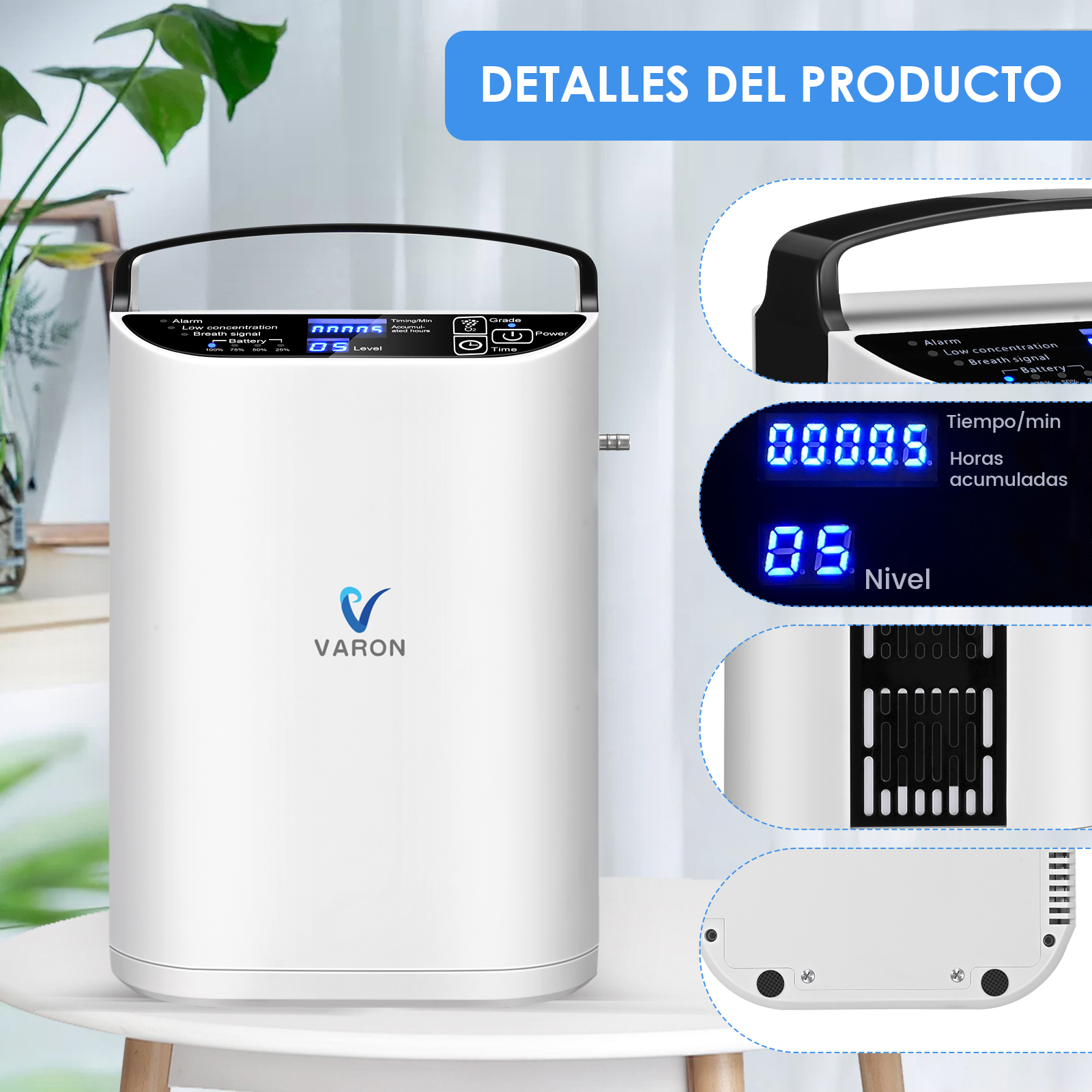 VARON VP-1 | Concentrador de oxígeno portátil de flujo pulsado (1-5 configuraciones)