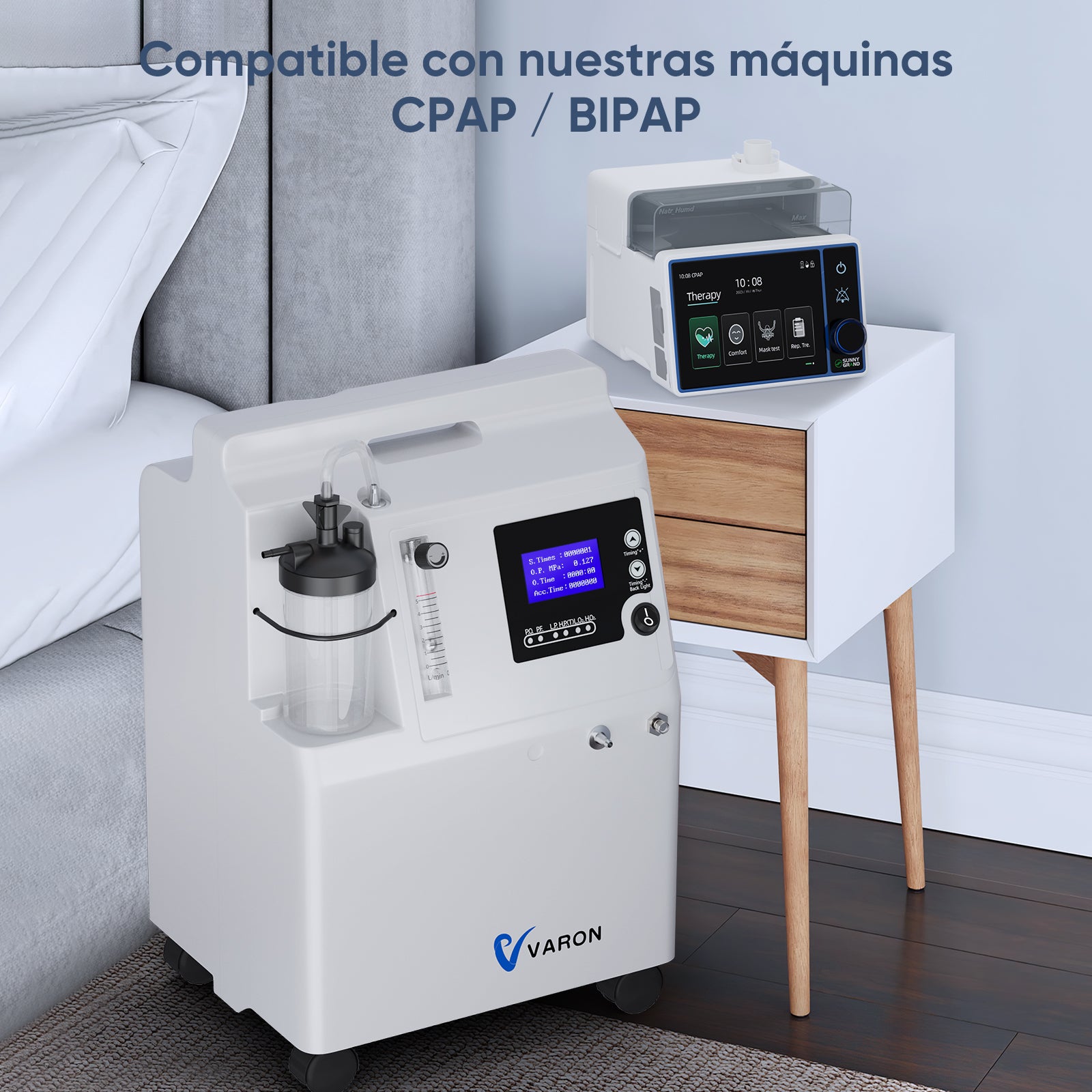 Concentrador de oxígeno continuo doméstico VARON Serene 5, silencioso y fiable