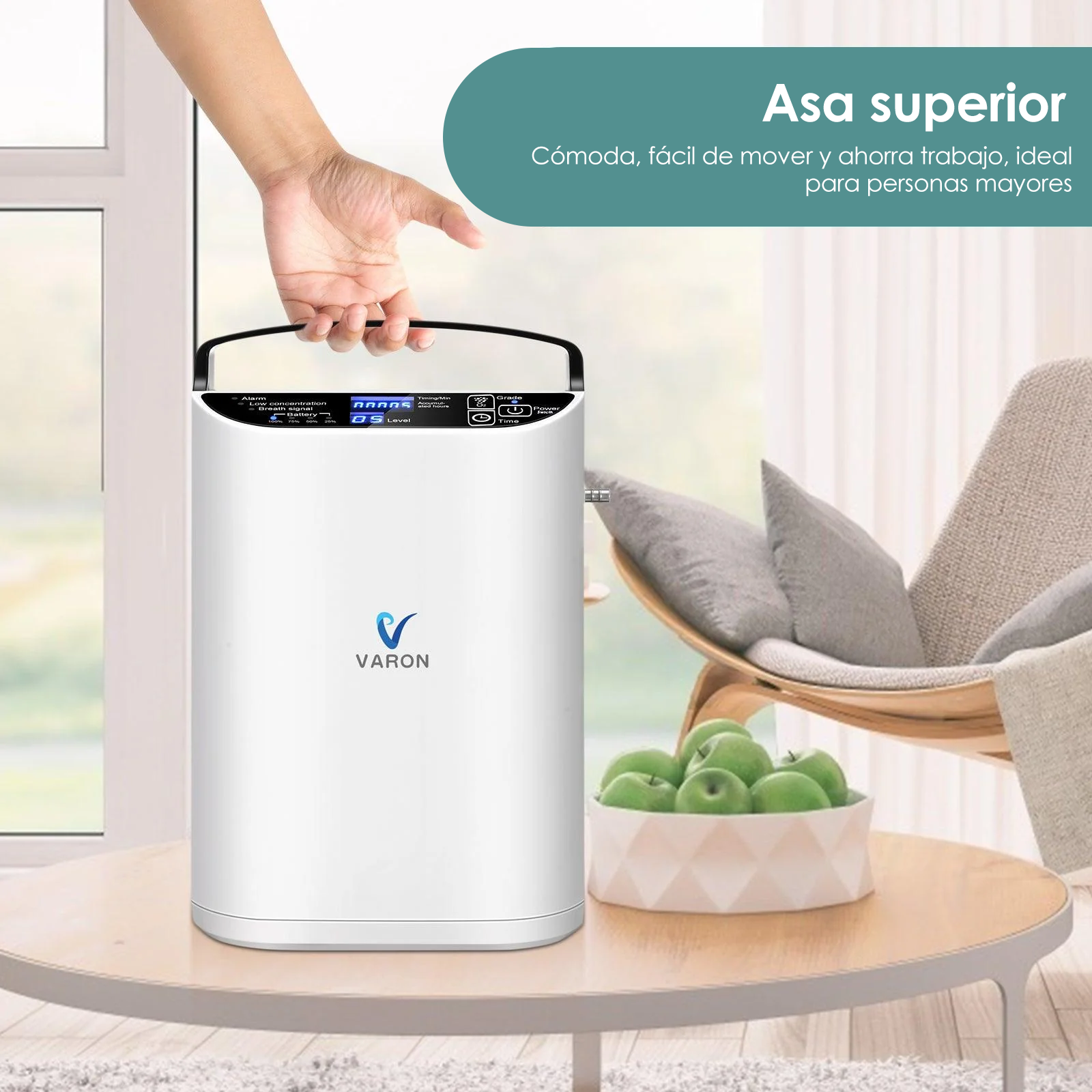 VARON VP-1 | Concentrador de oxígeno portátil de flujo pulsado (1-5 configuraciones)