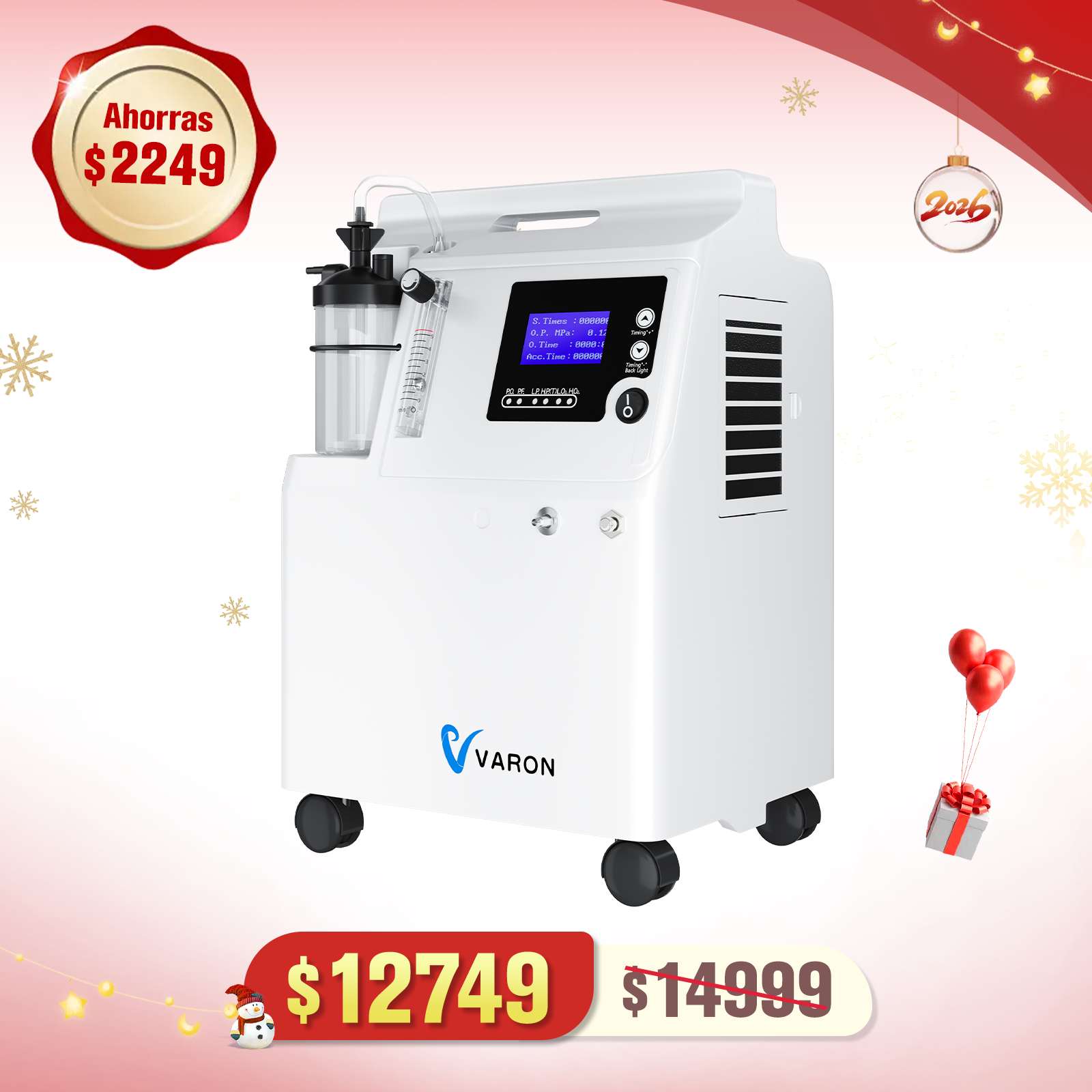 Concentrador de oxígeno VARON Serene de 5 Litros | Funcionamiento 72 h. Aprobado por la FDA y la CE