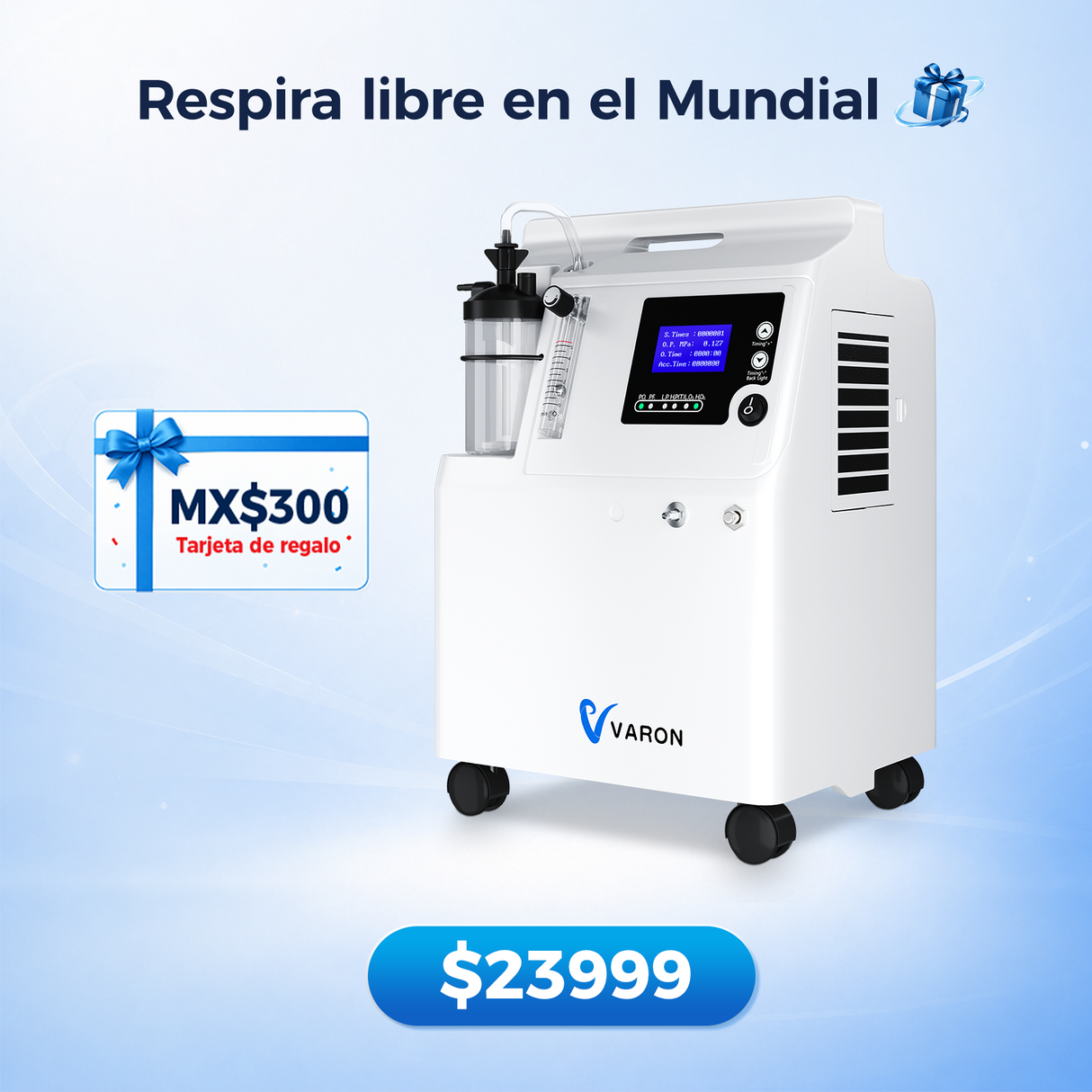 Preventa | Concentrador de oxígeno VARON Serene de 5 Litros | Funcionamiento 72 h. Aprobado por la FDA y la CE