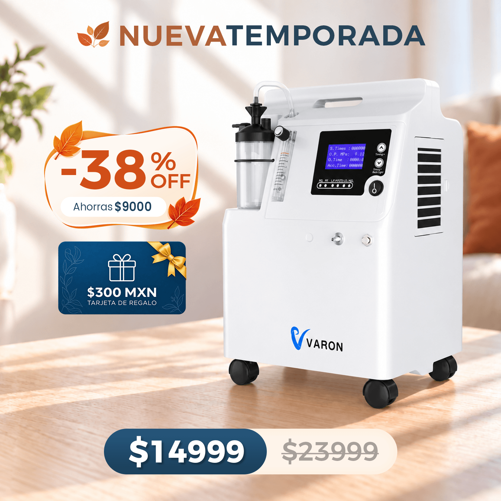 VARON SERENE 5 | Certificación FDA y CE | Concentrador de oxígeno médico | 0,5–5 L/min | Funcionamiento 7×24 h