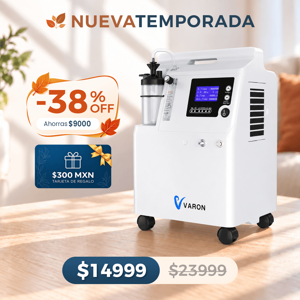 VARON SERENE 5 | Certificación FDA y CE | Concentrador de oxígeno médico | 0,5–5 L/min | Funcionamiento 7×24 h