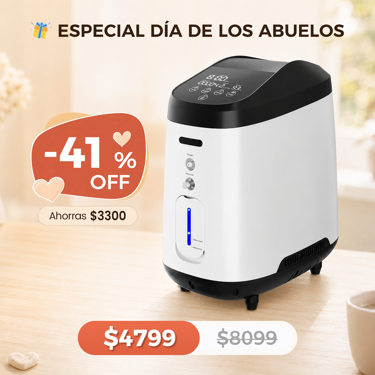 Concentrador de oxígeno doméstico VARON VH-2 |  1-7 niveles (ajustable), funcionamiento 24 h