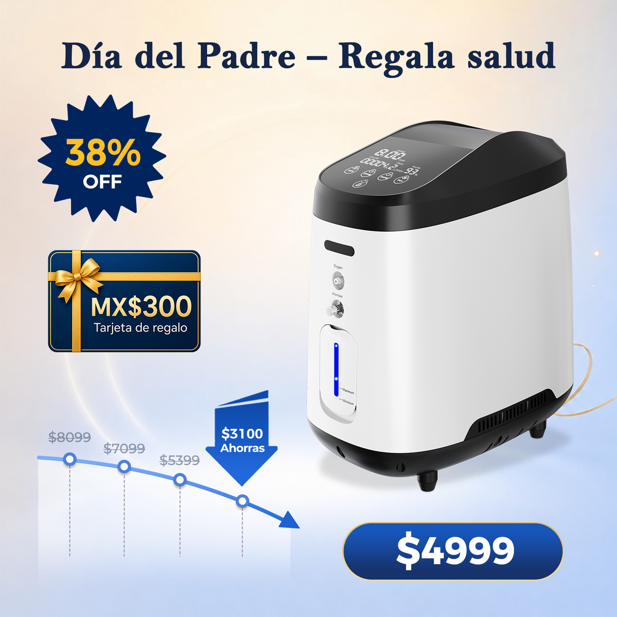 Concentrador de oxígeno doméstico VARON VH-2 |  1-7 niveles (ajustable), funcionamiento 24 h