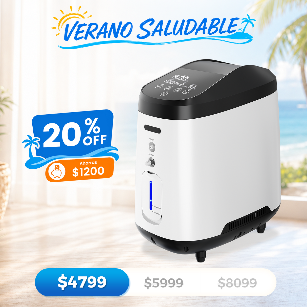 Concentrador de oxígeno doméstico VARON VH-2 |  1-7 niveles (ajustable), funcionamiento 24 h